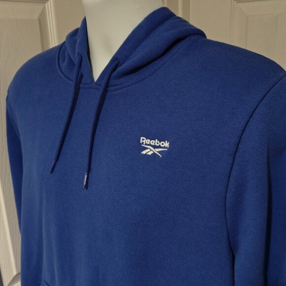 Reebok Men's Size L Hoodie Pullover Blue/White Identity Fleece Cotton Sweatshirt - Picture 6 of 14